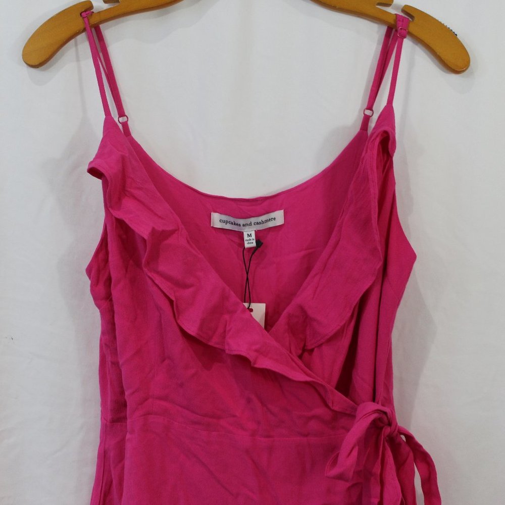 Cupcakes and Cashmere Azalea Pink Ruffle Trim Wrap Mini Dress NWT - Picture 2 of 5